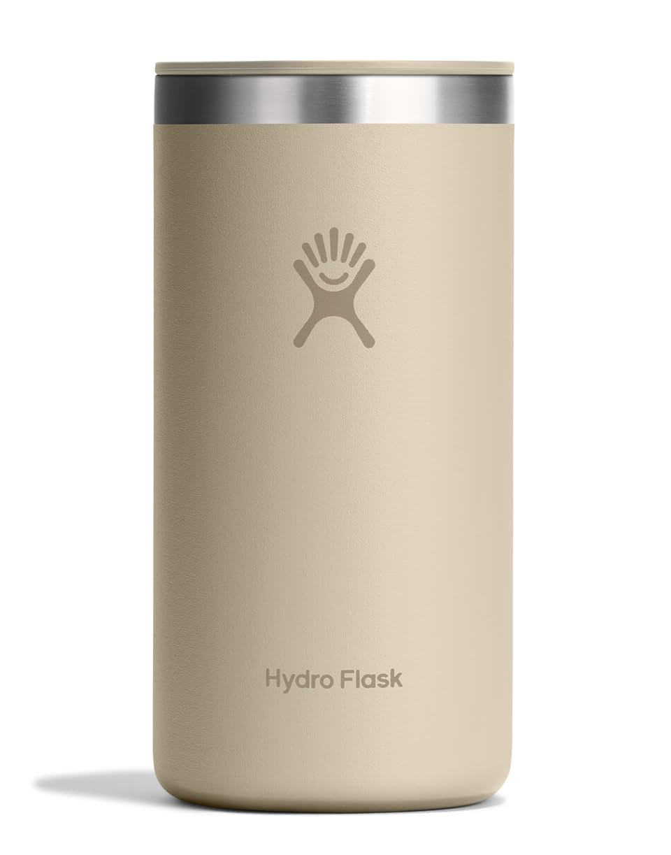 Hydro Flask Travel Coffee Cup 16oz oat tan shown in hand for on-the-go hot coffee.