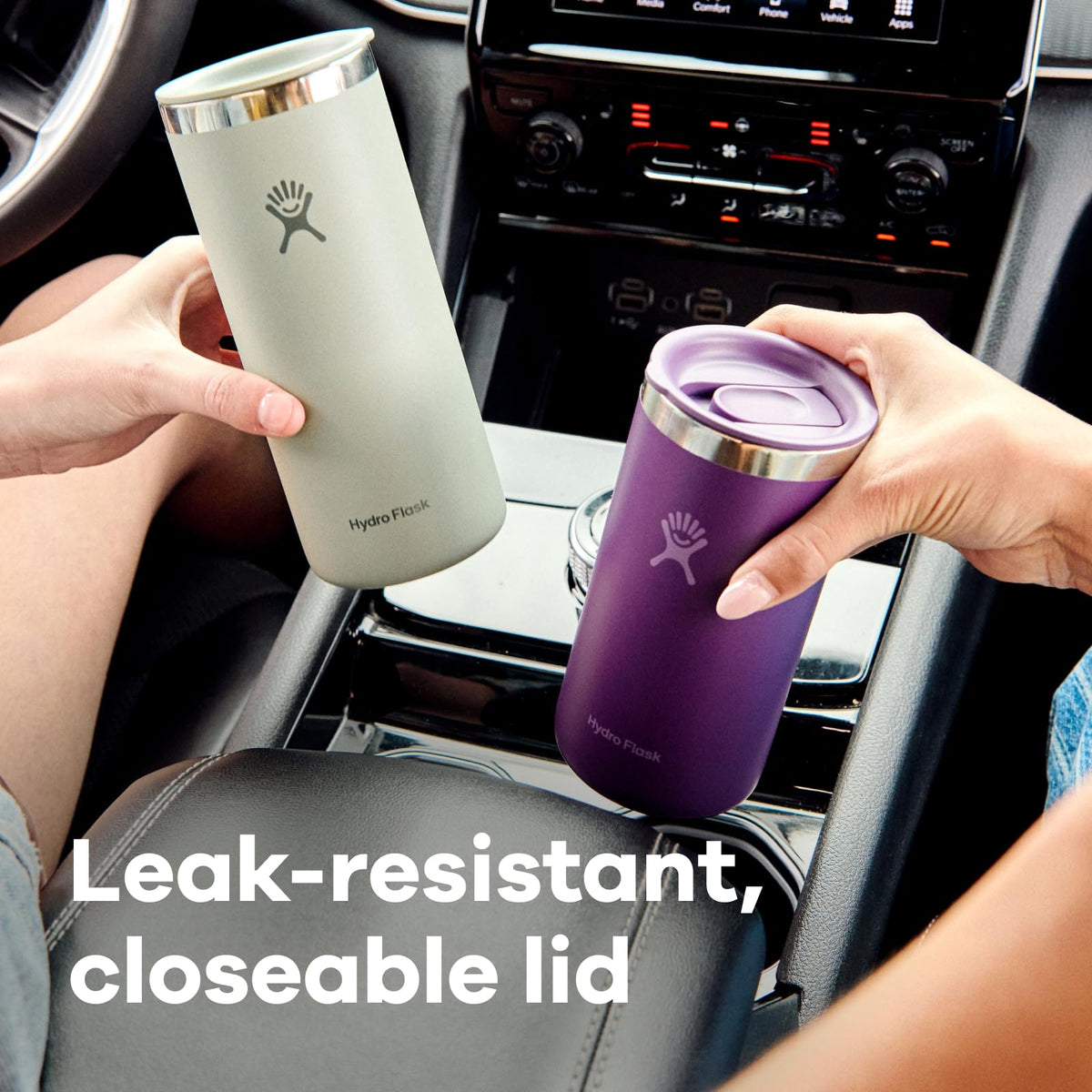 Hydro Flask Travel Coffee Cup fits most cupholders for easy transport
