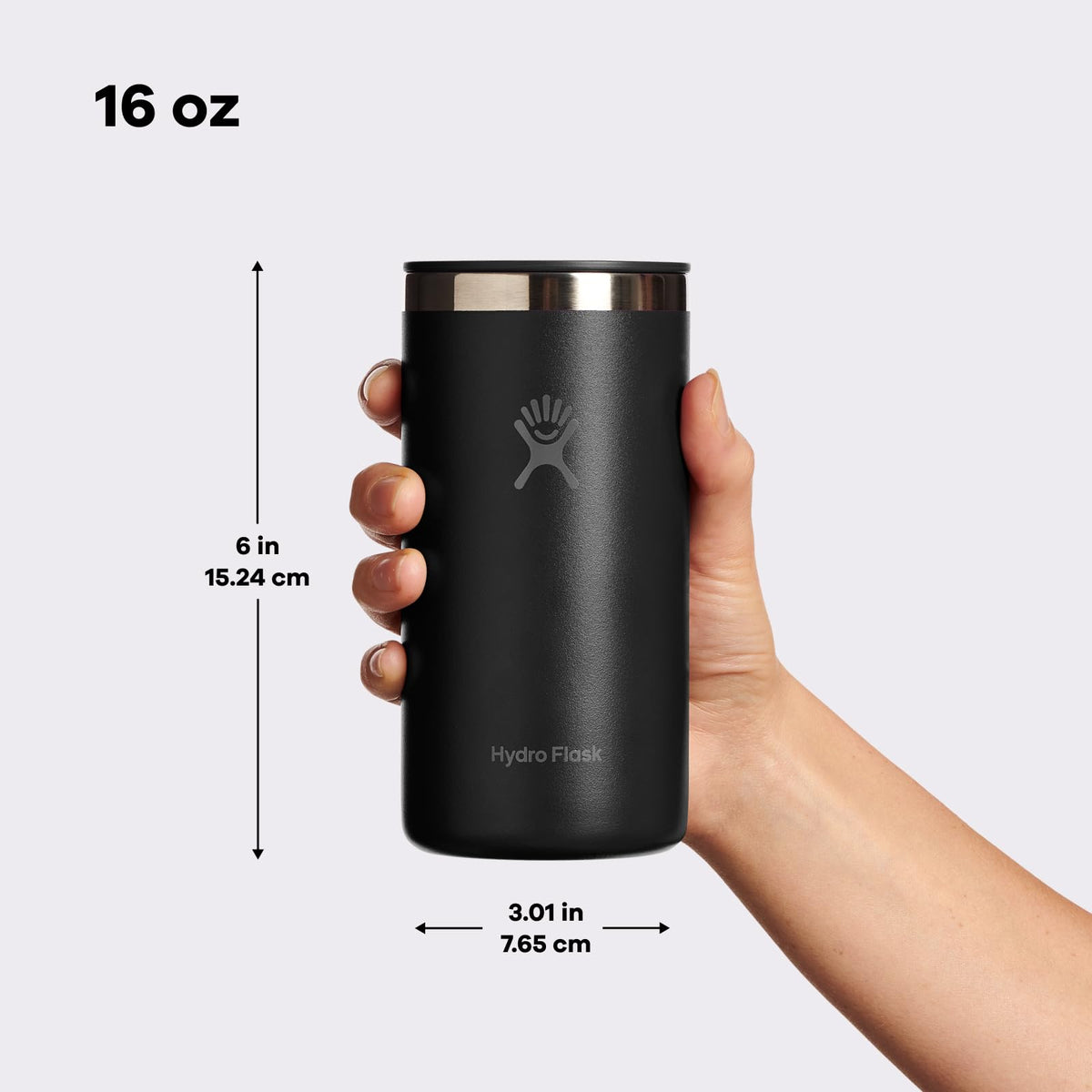 Hydro Flask 16 oz black cup offers pure taste with durable stainless steel.