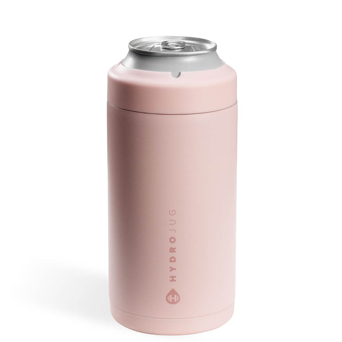 HydroJug Standard Can Cooler Dusty Rose, side view, insulated to keep a 16 oz can cold.