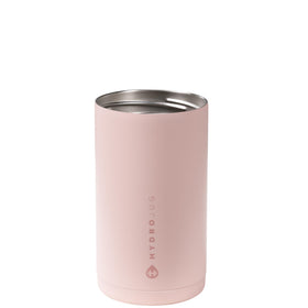 HydroJug Standard Can Cooler Dusty Rose, top view, screw-top lid helps prevent spills.