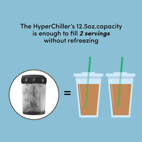 HyperChiller HC2CB pouring coffee into the lid for quick iced coffee.