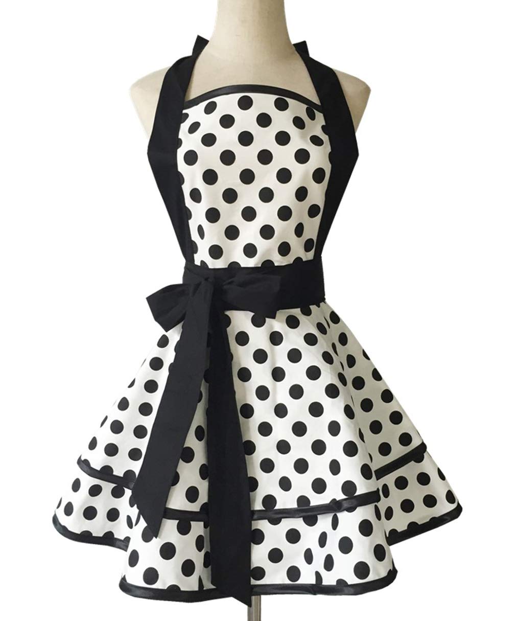 Hyzrz Lovely cotton retro apron close-up of fabric texture with black dot pattern
