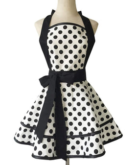 Hyzrz Lovely cotton retro apron close-up of fabric texture with black dot pattern