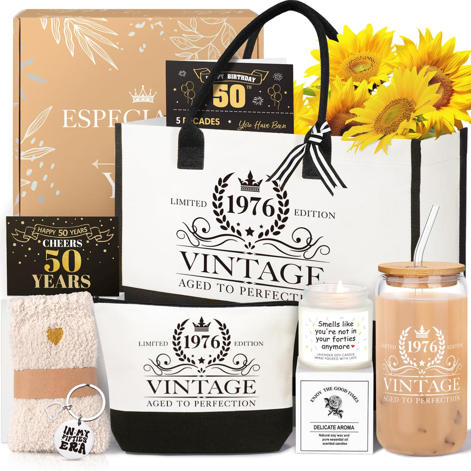 iaovueby 50th birthday canvas tote — versatile daily bag for errands and travel.