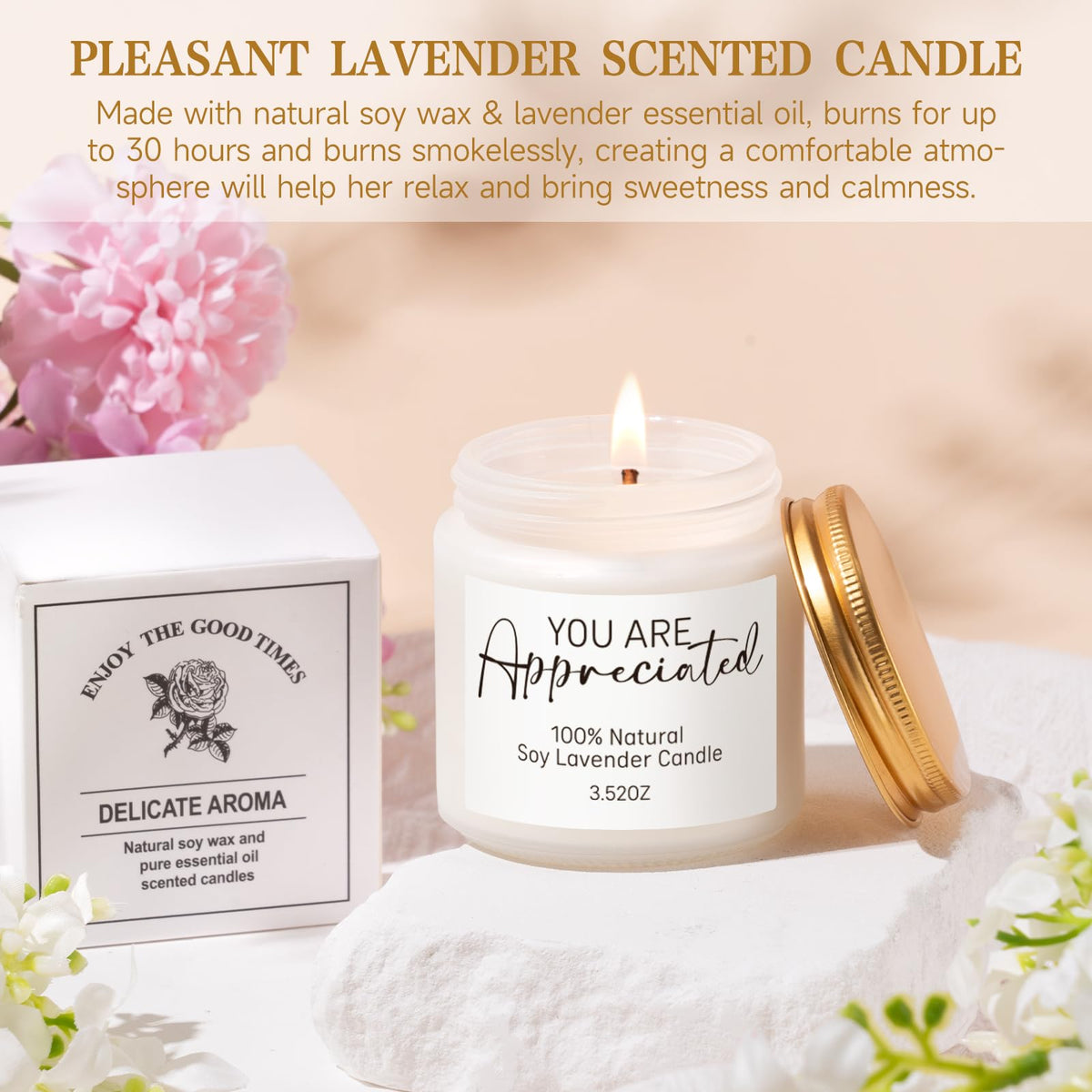 iaovueby scented-candle-lavender creates a calming atmosphere.