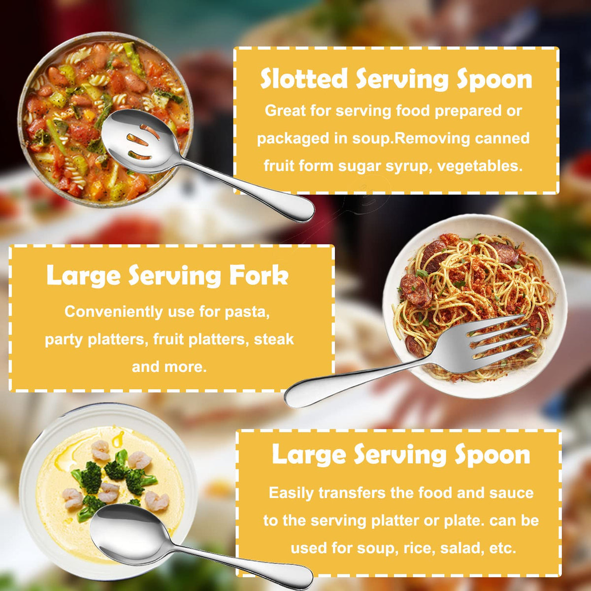 IAXSEE large serving fork for meat and salad portions.