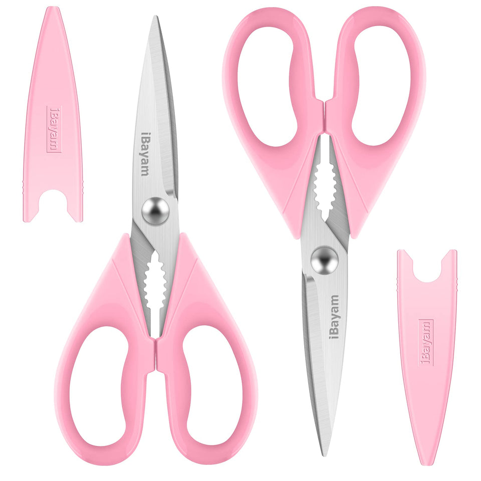 iBayam kitchen scissors 2-pack with pink handles for versatile home use