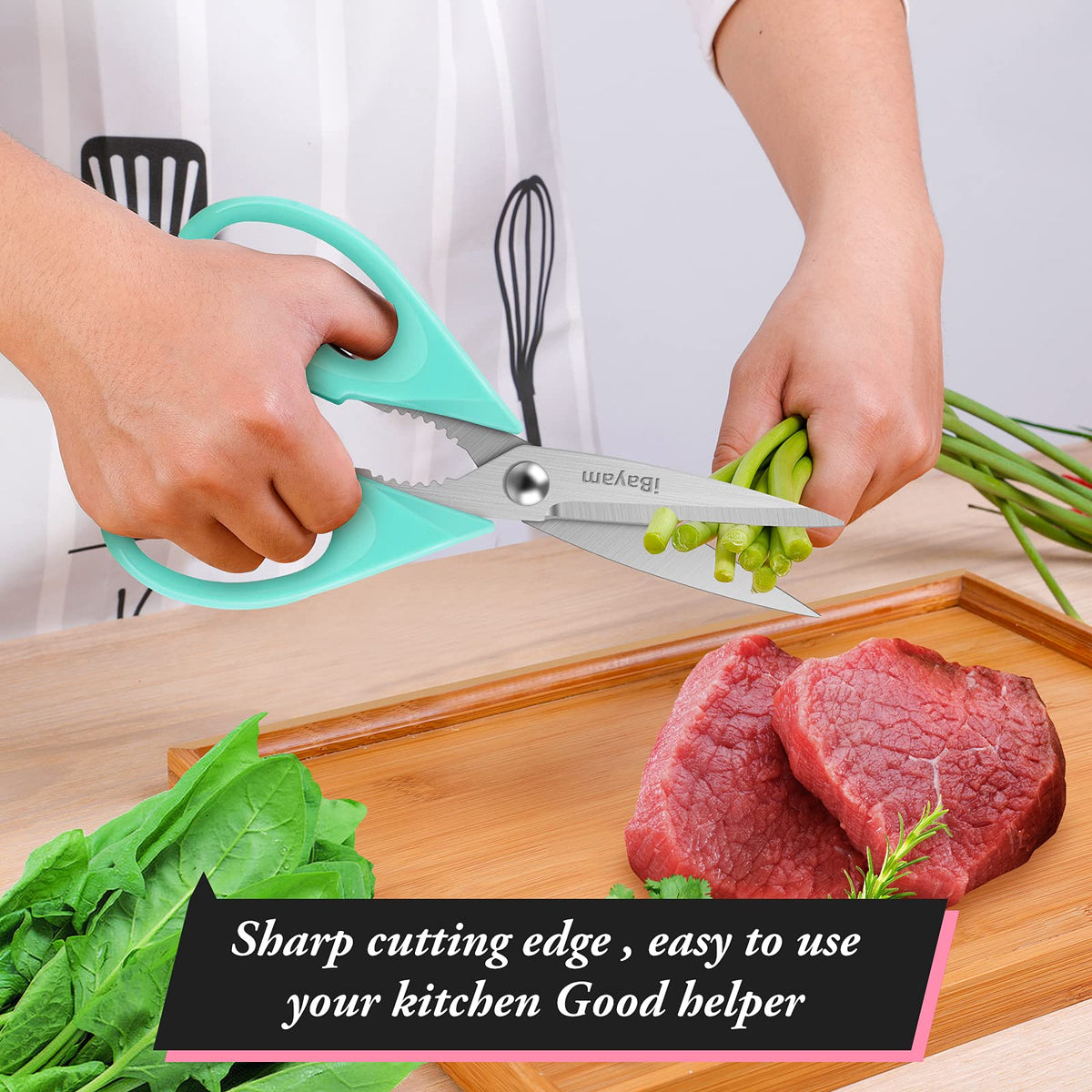 iBayam textured finger-loops prevent slips during thick cuts.