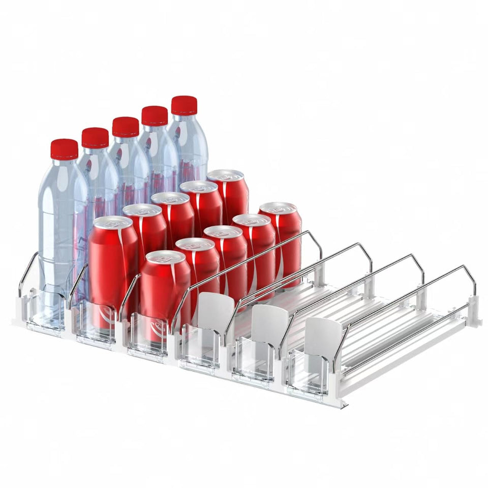 IBORING drink organizer in fridge with front-face pusher for easy access to cans