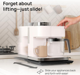 Ibyx sliding tray protects surfaces while moving appliances quietly.