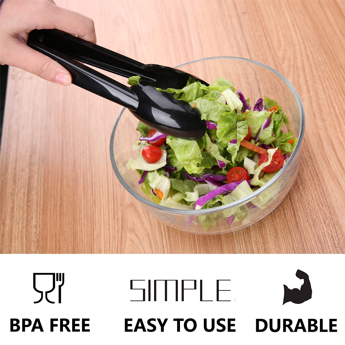 ICHROSAYA heavy-duty plastic tongs withstand repeated use without warping.