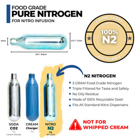ICO 2g nitrogen cartridges delivering pure gas for crisp, residue-free beverages