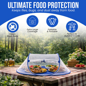 Iconikal jumbo mesh tent with zippered door open for easy access and pest protection.