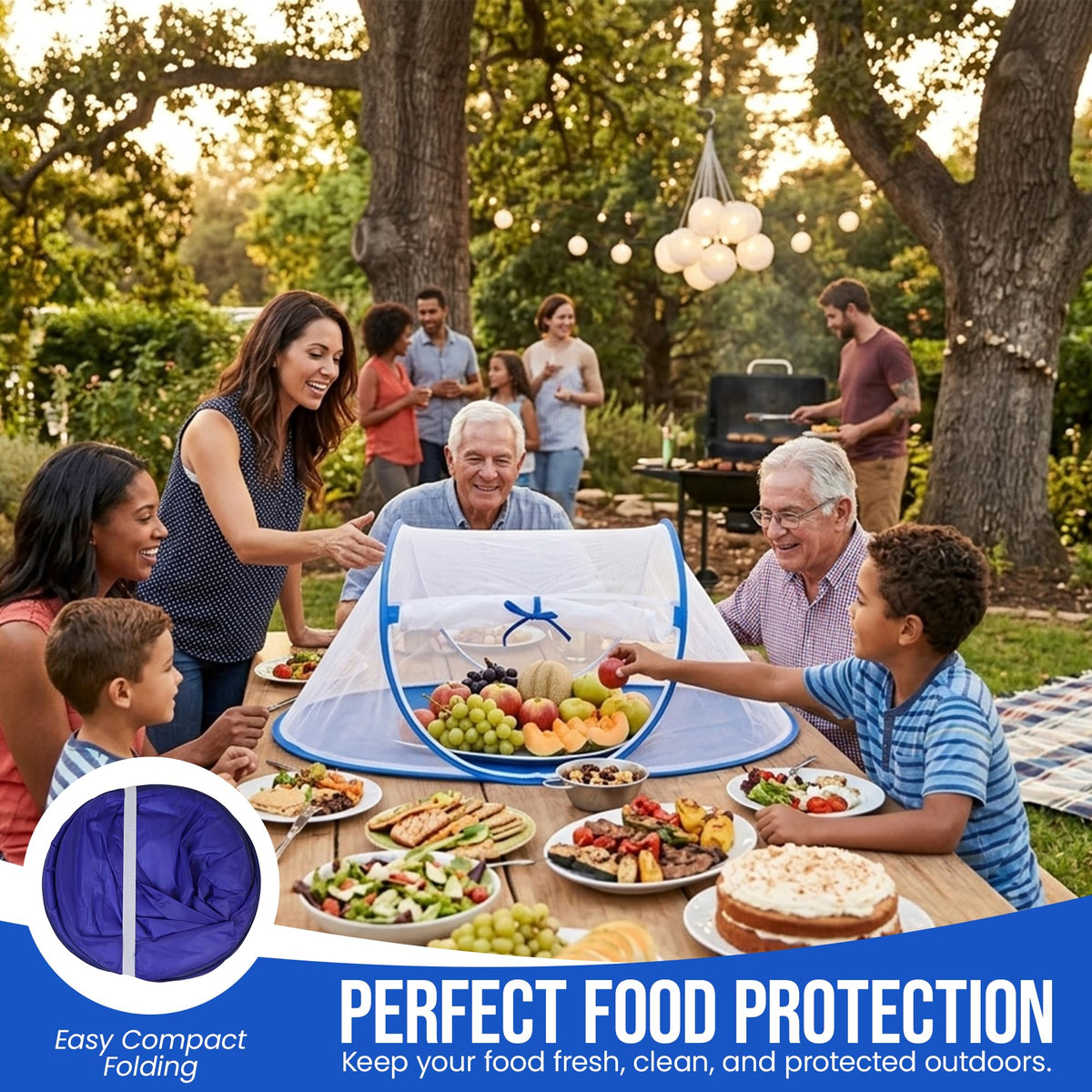 Iconikal outdoor dining cover shields your food from insects at picnics and tailgates.