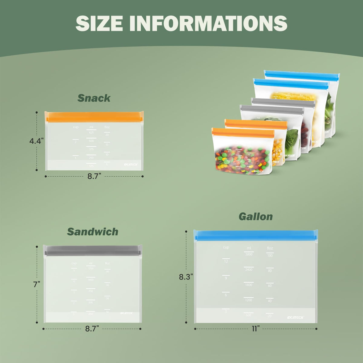 IDEATECH fridge-organization bags help store meats, vegetables, and fruits efficiently.