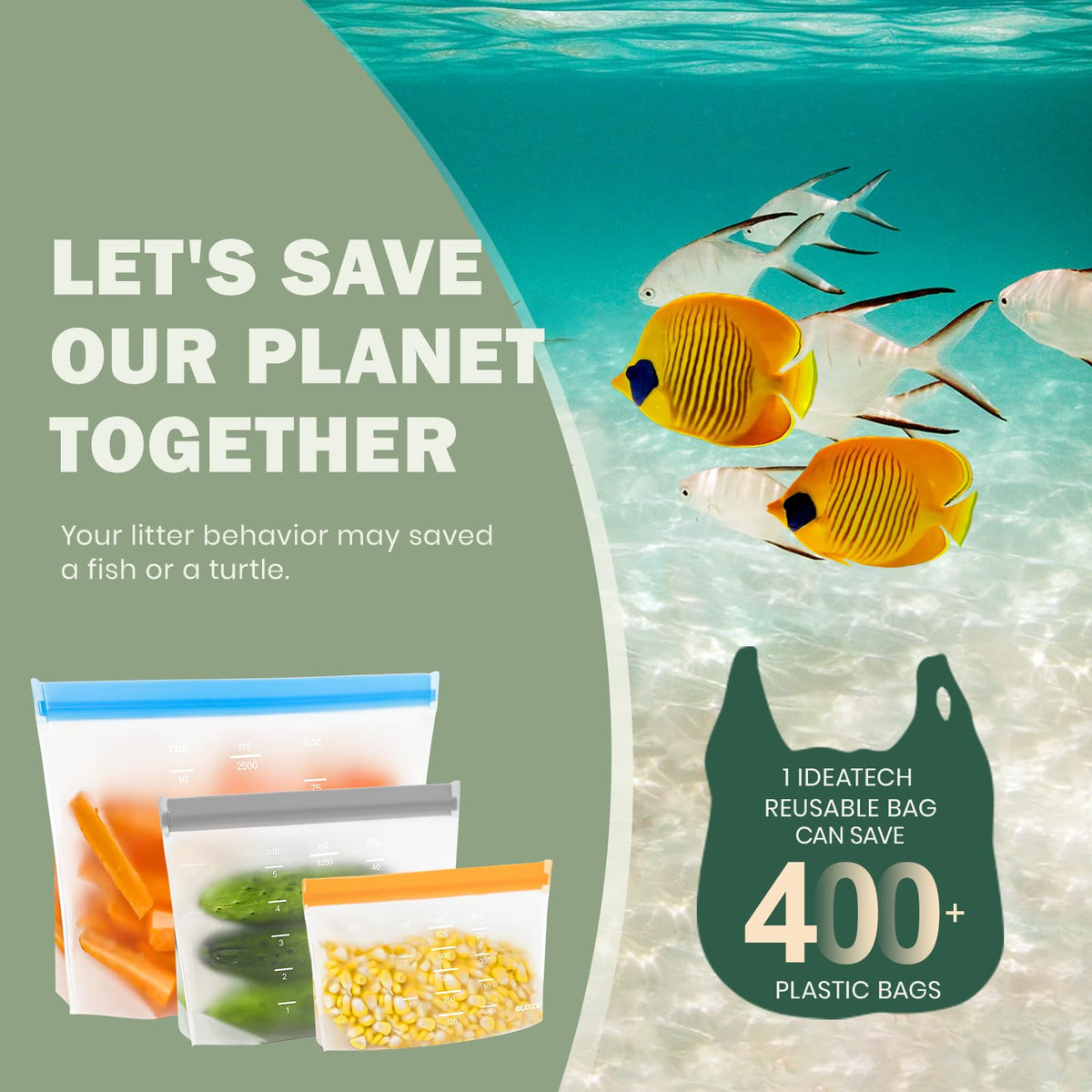 IDEATECH reusable silicone bags reduce plastic waste in daily use