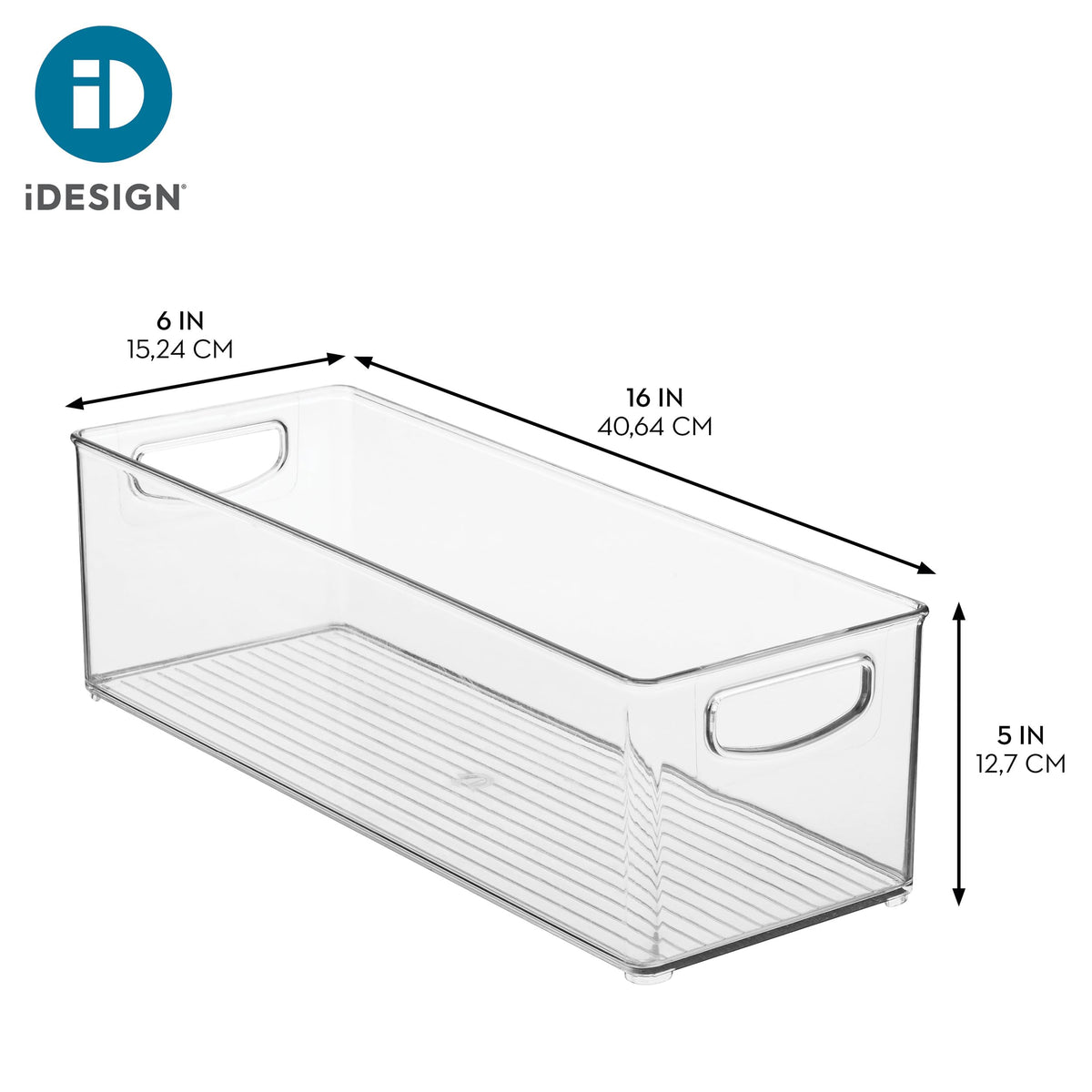 iDesign bin featuring two sturdy carry handles for portable storage.