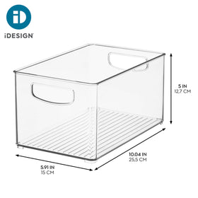 idesign Stackable Clear Bin Shelves offers easy organization on shelves.