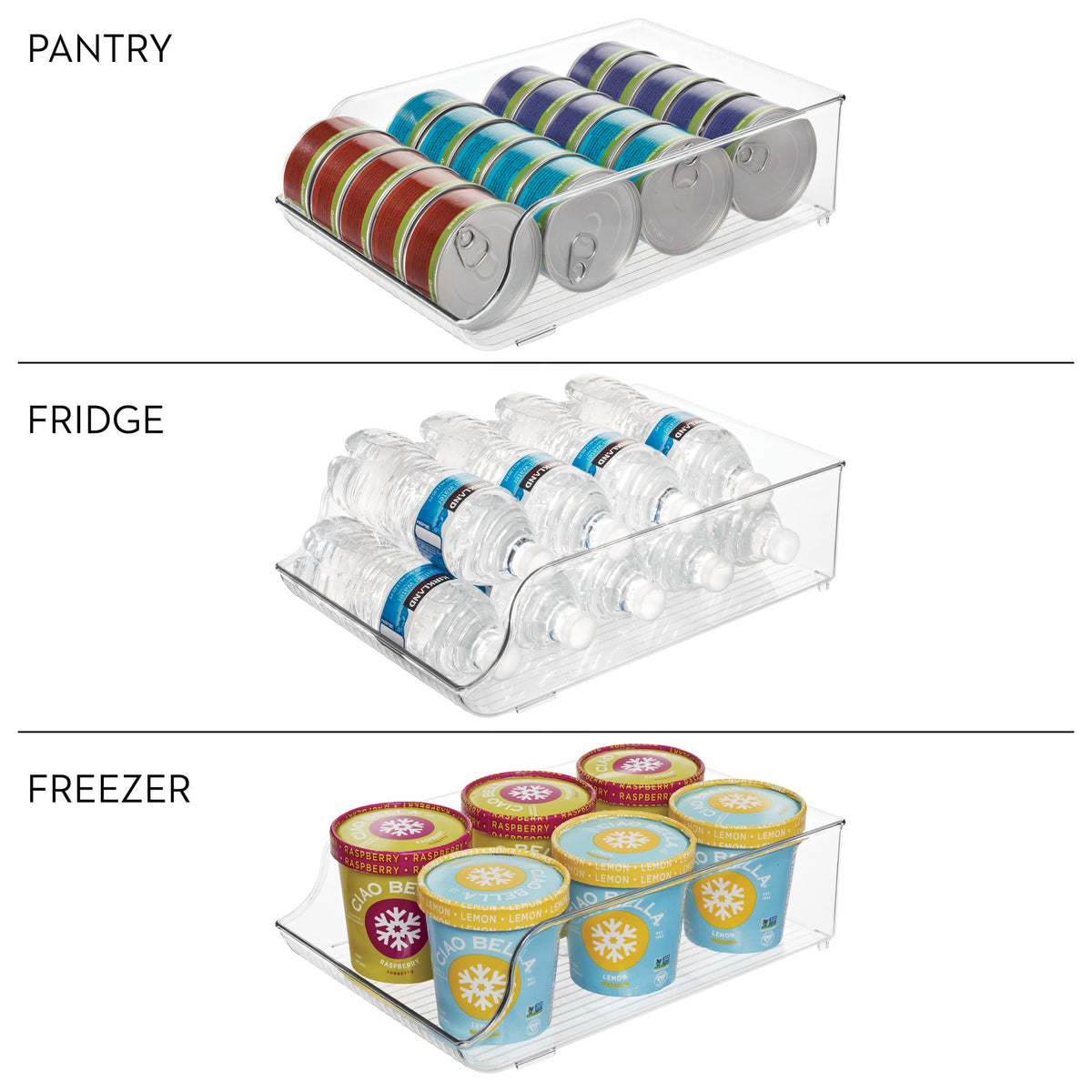 iDesign versatile organizer for bottles, cans, and jars beyond water.