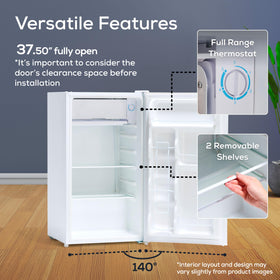 Igloo fridge with glass shelves, spill-guard design for easy cleanup.