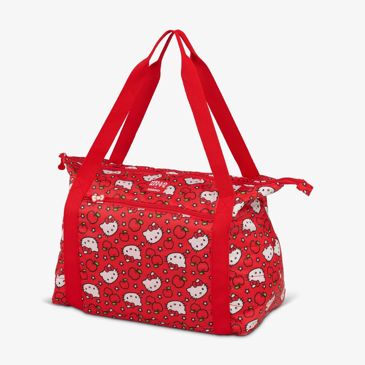 Igloo Hello Kitty screenprint close-up with red apples, cheerful design for school lunches.