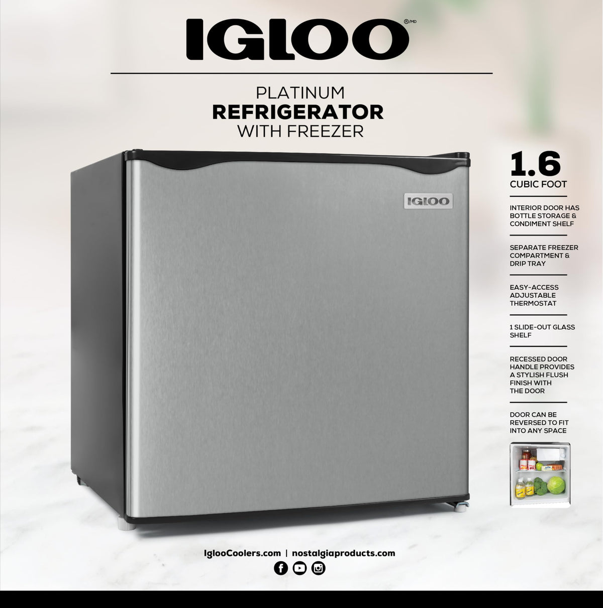 Igloo thermostat control dial enables precise temperature settings for cold drinks.