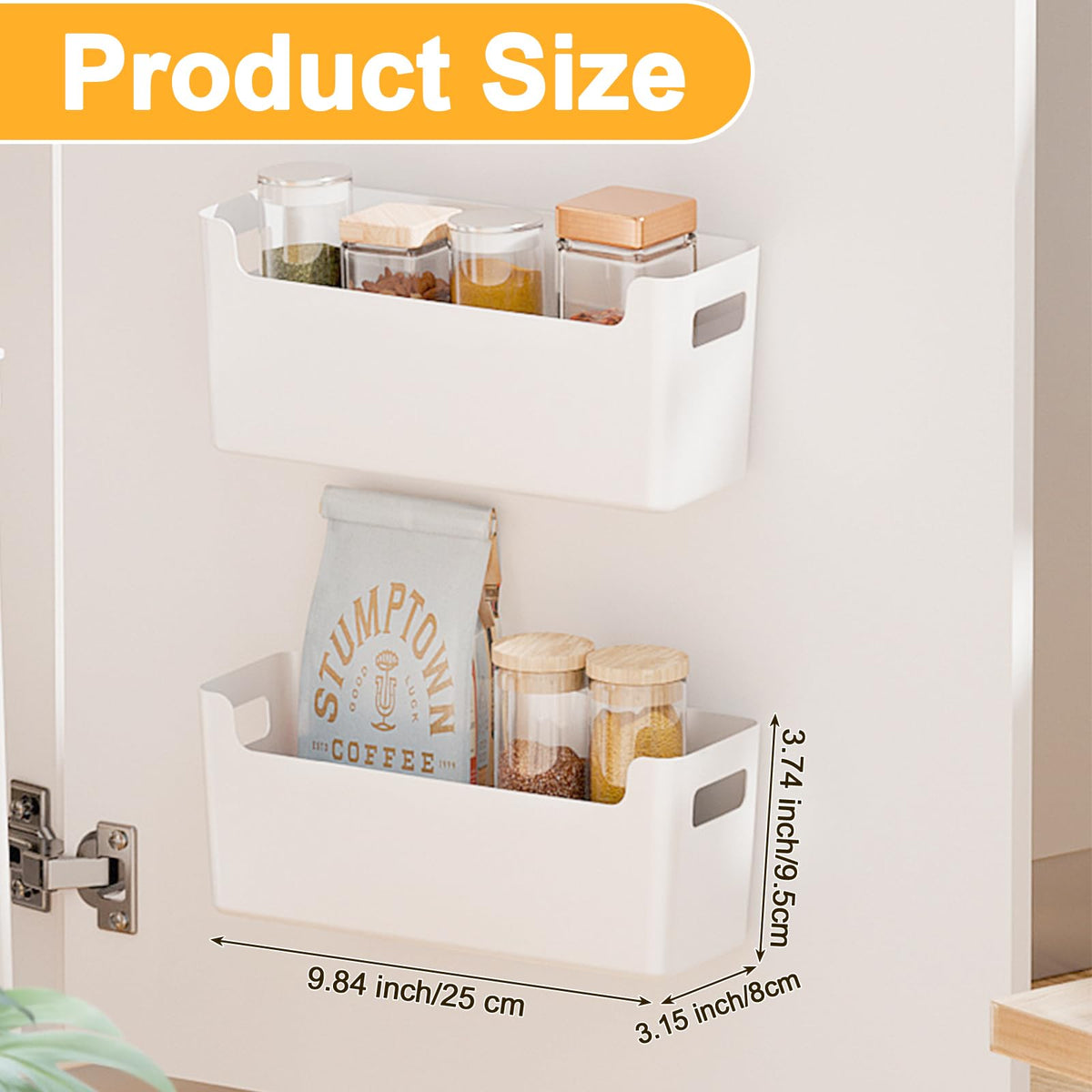 IGUOCY inside cabinet door storage shelf neatly stores sponges and foils.
