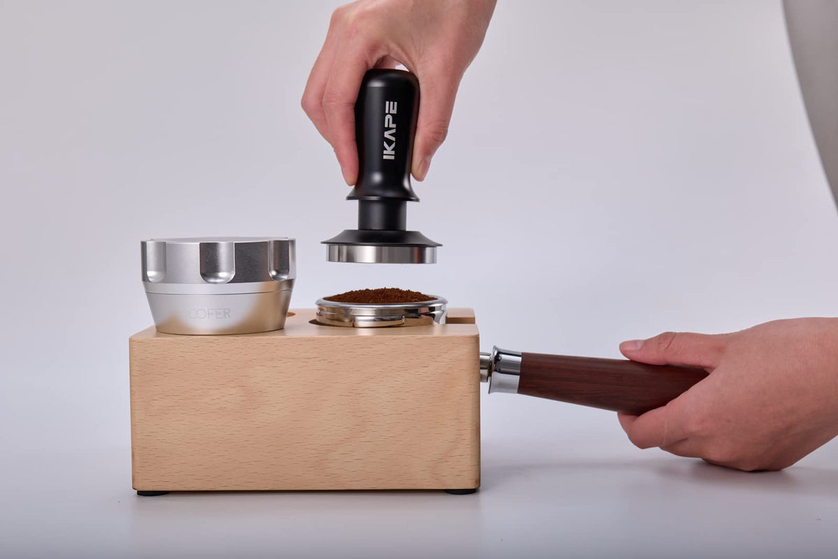 IKAPE professional tamper highlighting concentric ring surface
