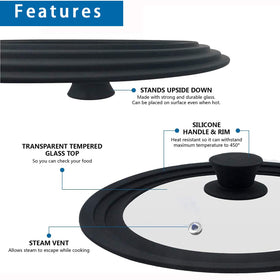 ILOVYO tempered glass lid close-up showing handle and silicone rim.