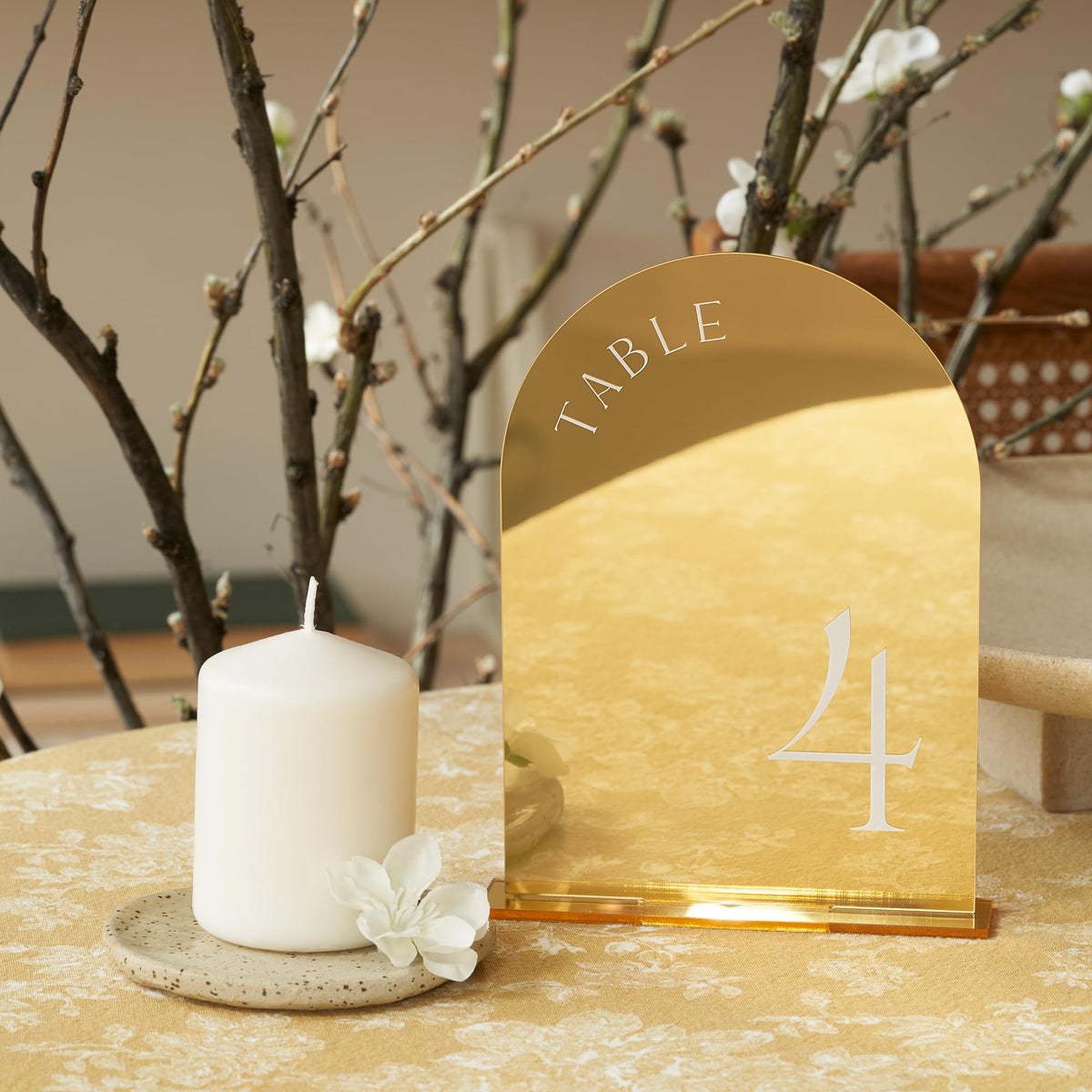 ZICOTO gold-arch design table numbers add timeless elegance to receptions