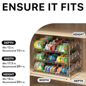 Simple Houseware stackable can organizer rack stacked configuration demonstrates space-saving three-tier setup.