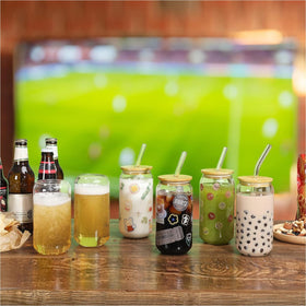 NETANY 8pc Glass Set with Bamboo Lids & Glass Straws – 16oz Drinking Cups, Gift-Ready