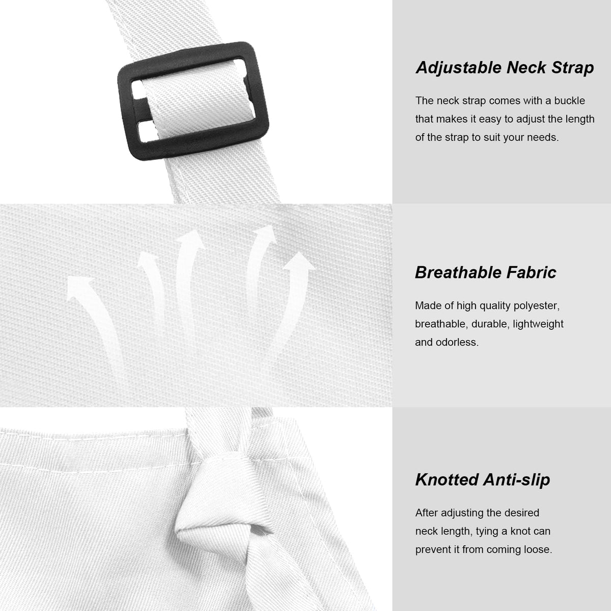 IMERAGO adjustable buckle bib apron demonstrates length customization for comfortable wear.