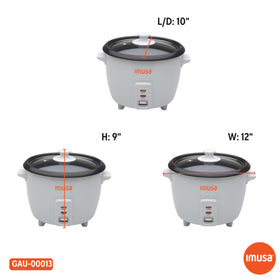 IMUSA 8-cup uncooked capacity suitable for small kitchens and dorm rooms.