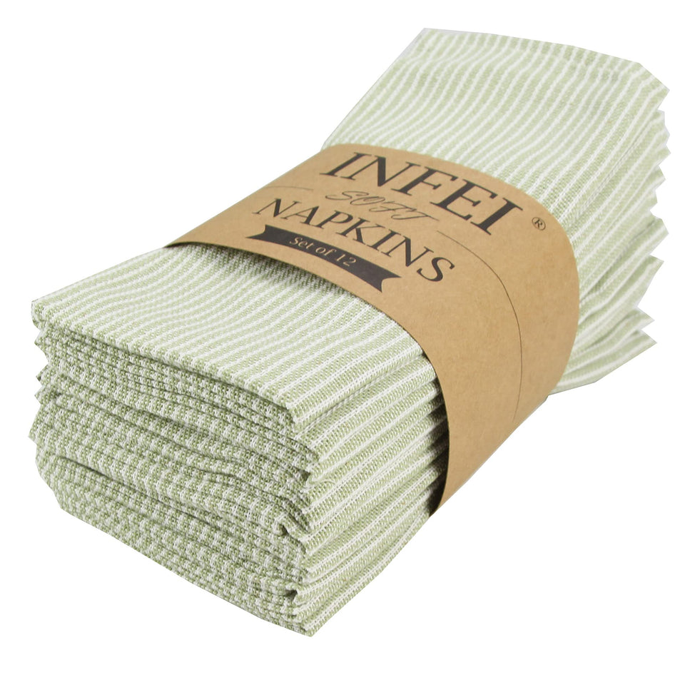INFEI narrow striped napkins in green on table for elegant events