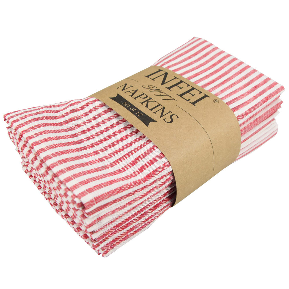 INFEI plain striped red dinner napkins bundle of 12 for elegant events