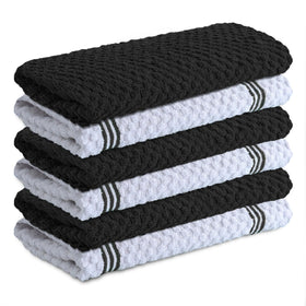 Infinitee Xclusives Storm Black towels stack showing premium cotton and everyday kitchen appeal.
