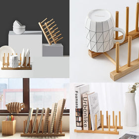 INNERNEED bamboo dish rack long racks maximize plate storage in compact spaces.