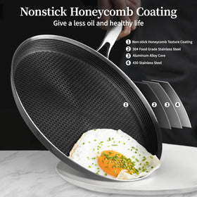 Innerwell crepe pan bottom view highlights durable triple-steel construction and even heat