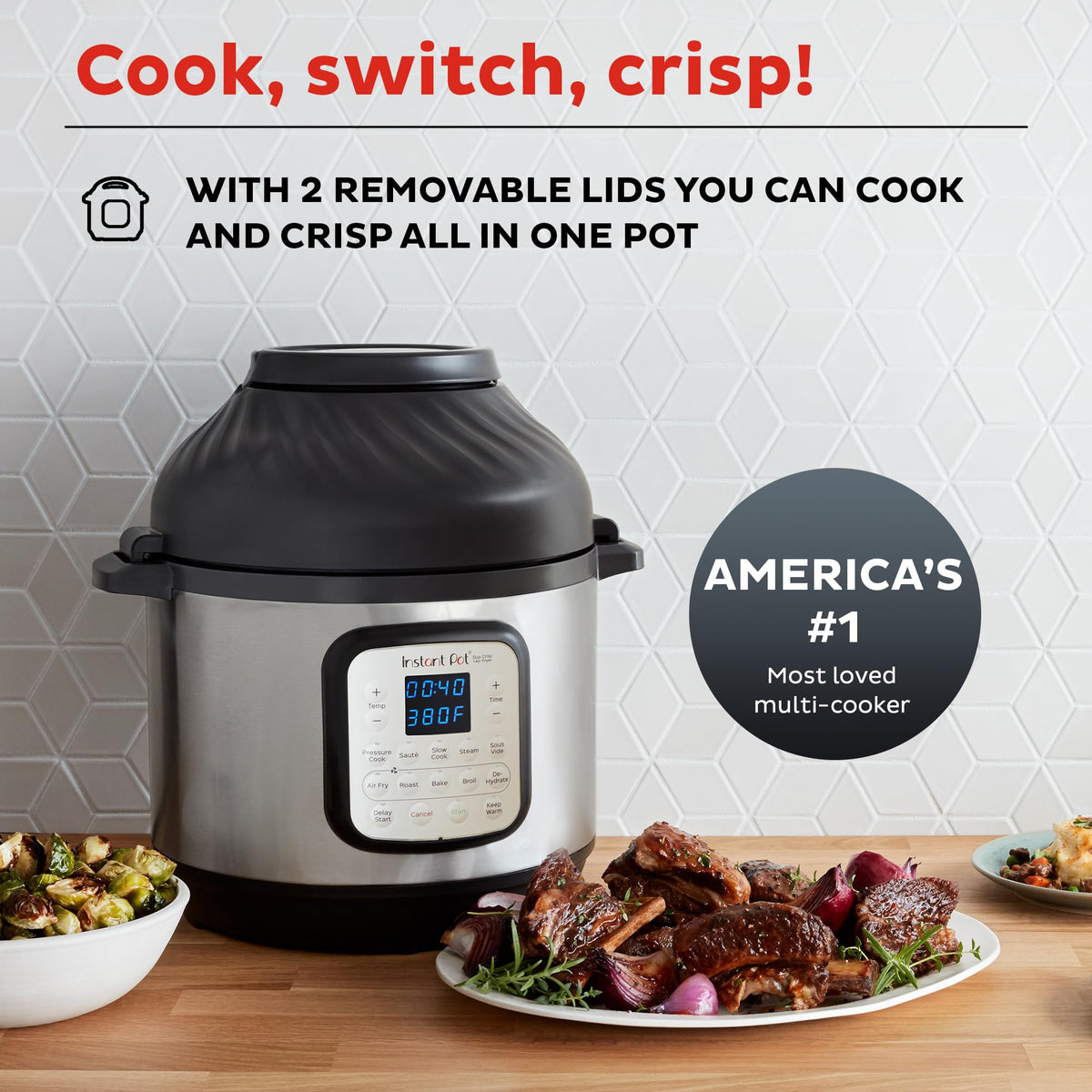 Instant Pot Duo Crisp air fryer lid for quick crisping with less oil