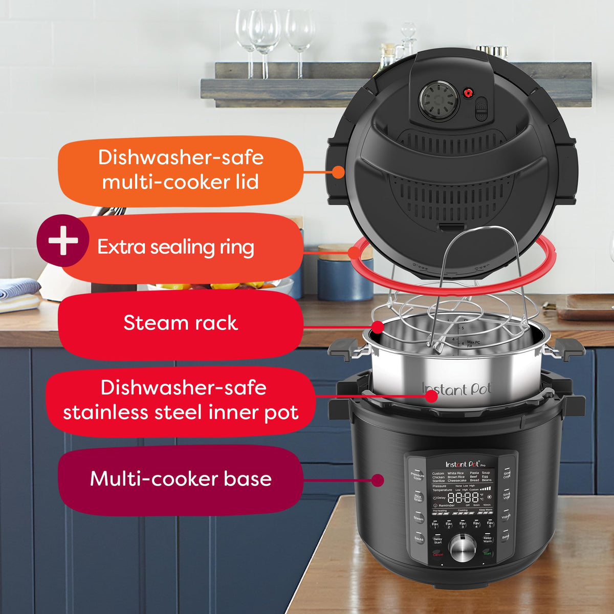 Instant Pot Pro 8 Qt stainless-steel steamer rack for vegetables.
