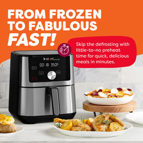 Instant Pot Vortex Plus 4QT touchscreen panel with one-touch controls visible.