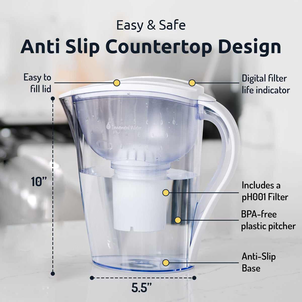 Invigorated Water pitcher with SmartLight indicator signals when to replace filters