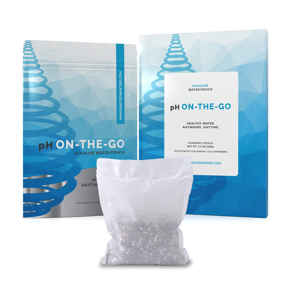Invigorated Water pH On-The-Go pouch close-up with filter beads enhancing water quality.