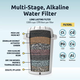 Invigorated Water pH Recharge countertop purifier with glass and wood finish for stylish hydration.