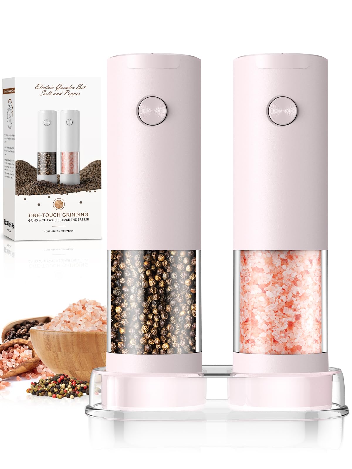 ioion salt and pepper grinders with automatic operation for easy one-handed seasoning