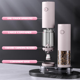 ioion pink finish salt and pepper set adds style to kitchen or table