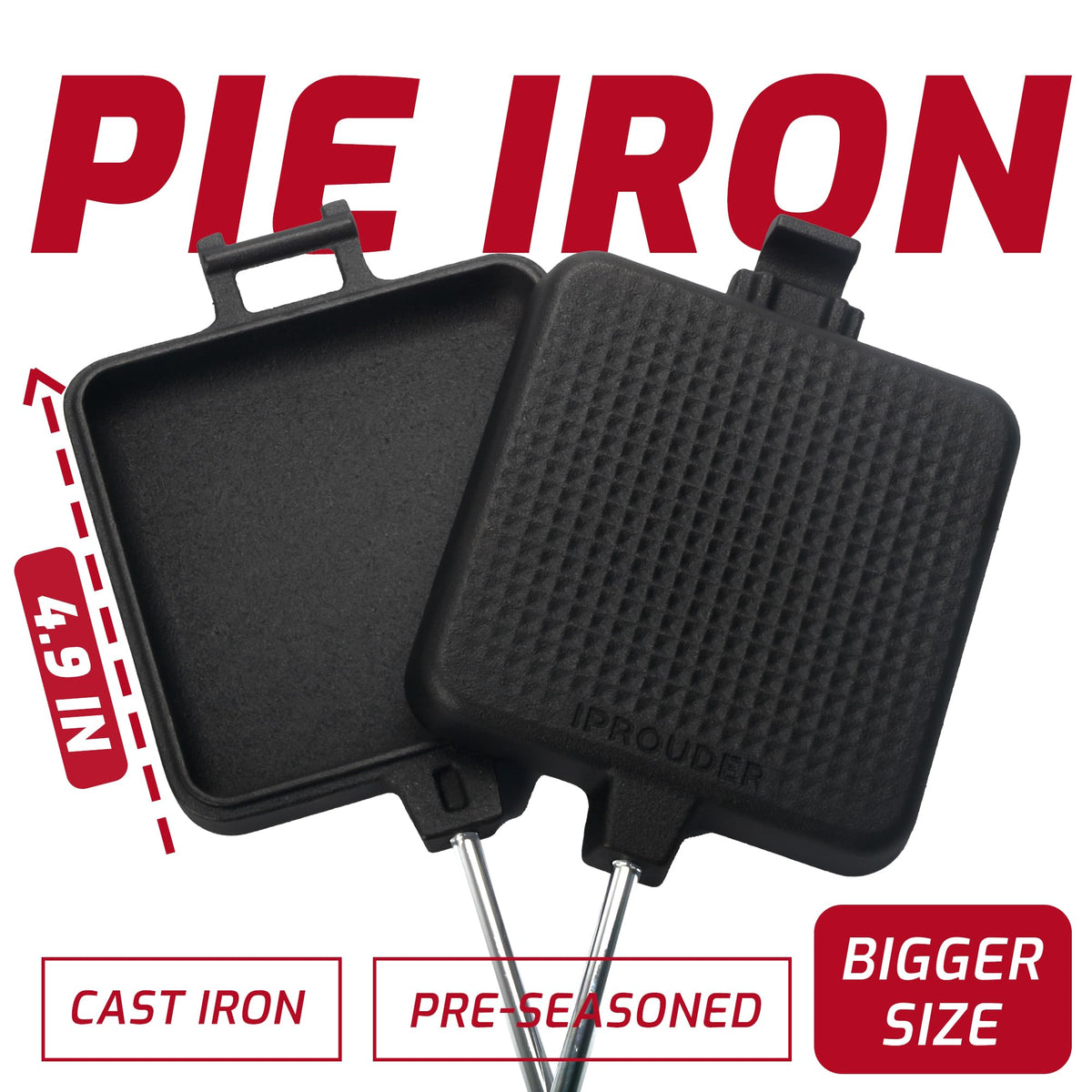 IPROUDER cast iron pie iron shows even heat distribution for consistent toasting.