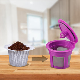 Irmidi filter-in-reusable-k-cup assembly demonstrates simple replacement and cleanup